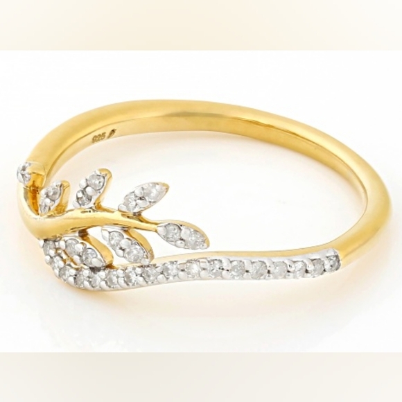 💎White Diamond 14k ✨️Yellow Gold Over Sterling Silver Leaf🌿 Band 0.13ctw♦️NWT♦ - Picture 4 of 5